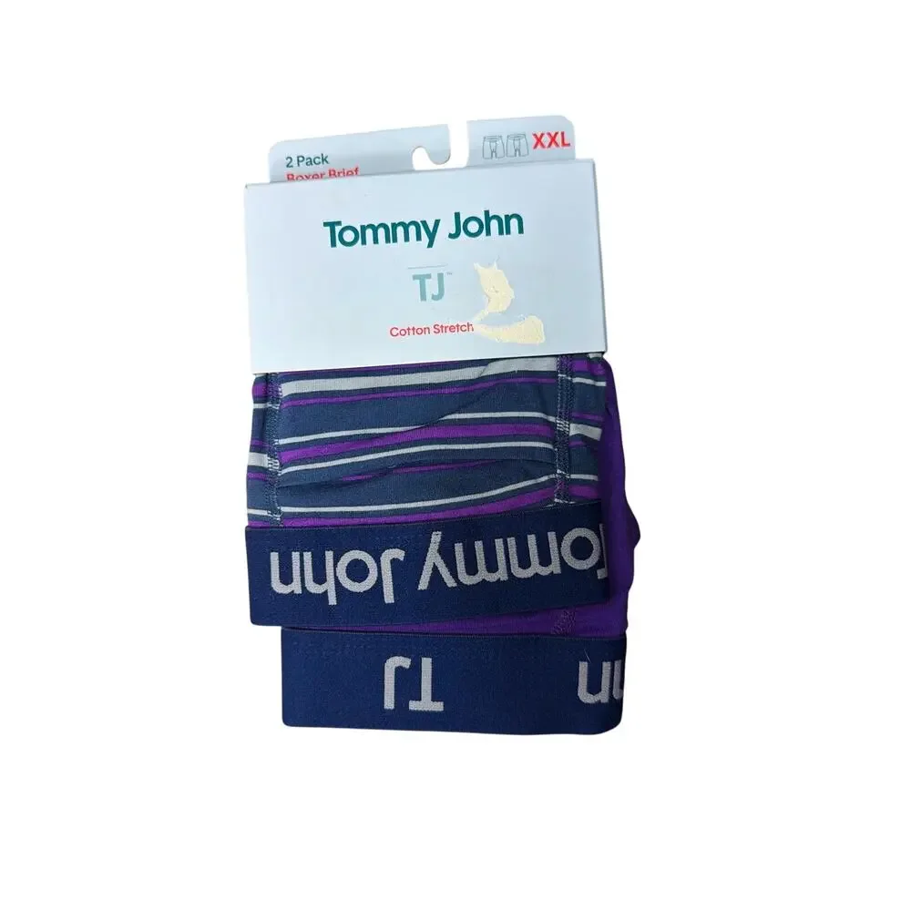 NWT Tommy John 2-Pack Boxer Briefs Cotton Stretch Blue Purple Striped Men's XXL